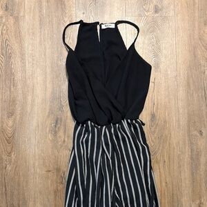 Elegant Black and White Striped Jumpsuit